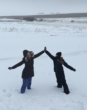 Katlin and her Sister Enjoying the Iowa Snow