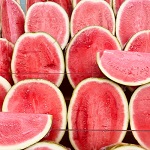 Halved watermelons